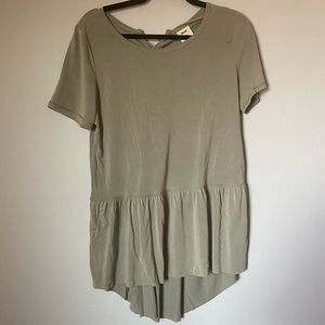 Greenish-Gray Peplum Top Short Sleeve Soft Light Fabric
